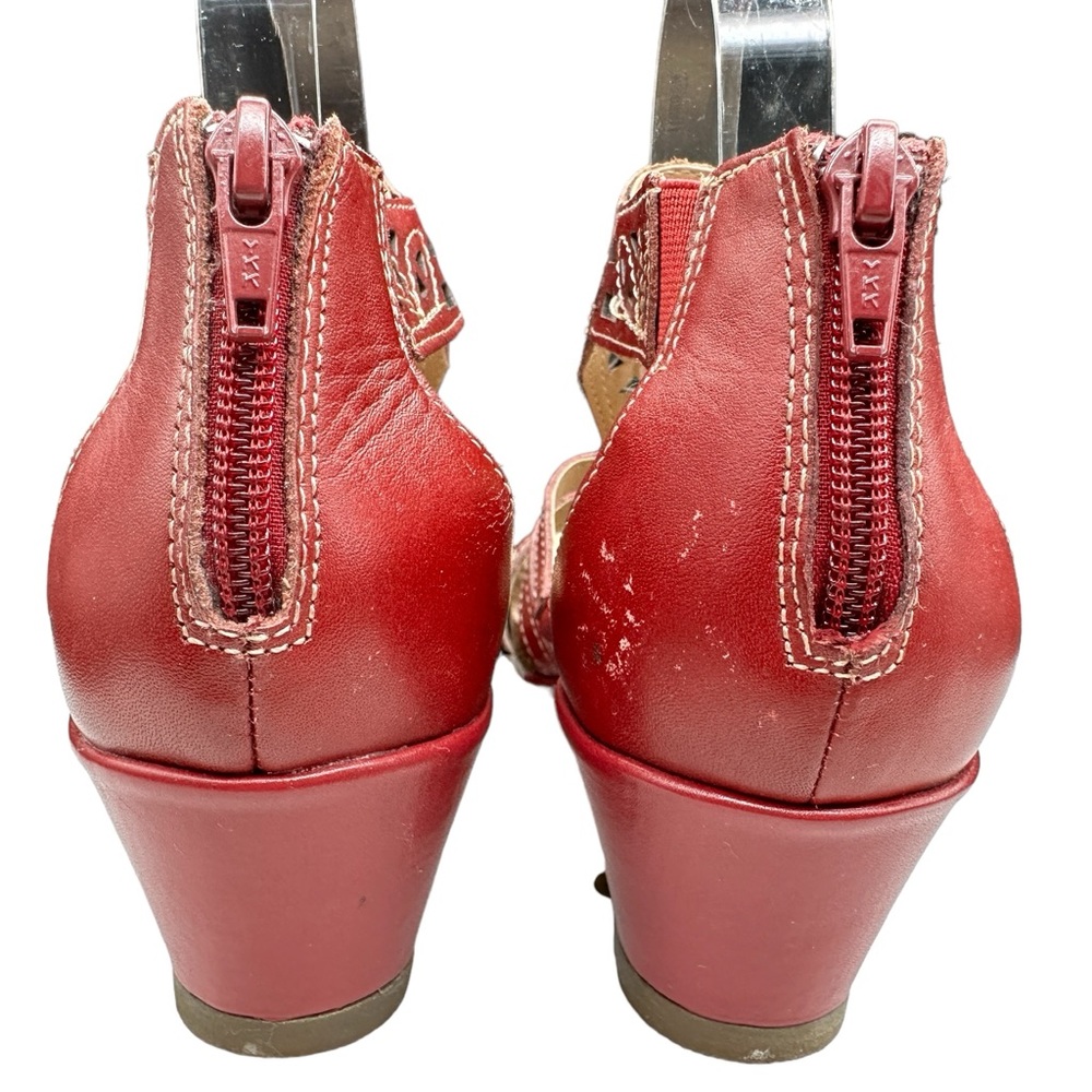 Earth Origins Kingsley Red Leather Boho Comfort Wedge Ankle Strap Sandals 8.5 - Picture 7 of 16